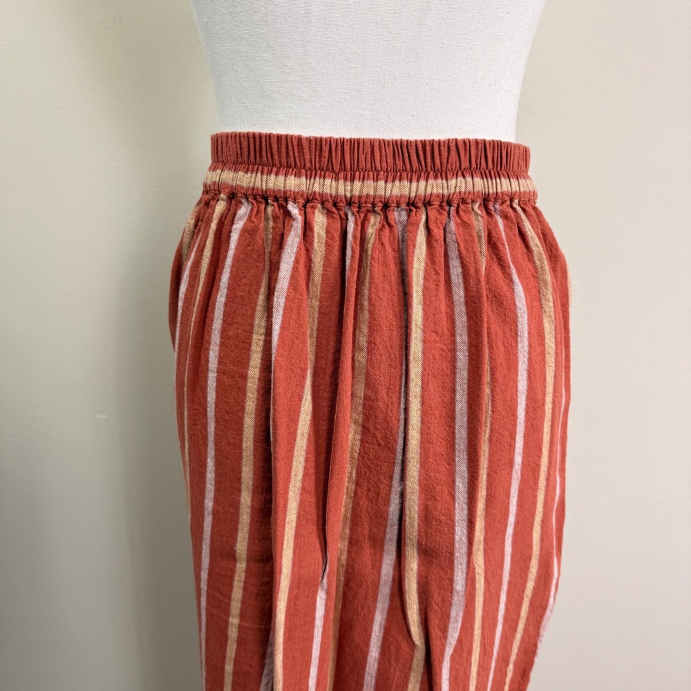Madewell Rust Orange Striped Linen Blend Faux Wrap Midi Skirt with Pockets XS - Picture 4 of 11